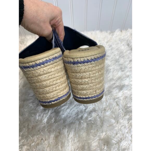 Blue Striped Platform  Espadrille Mule Sandal Slide Sz 8 - Picture 3 of 7